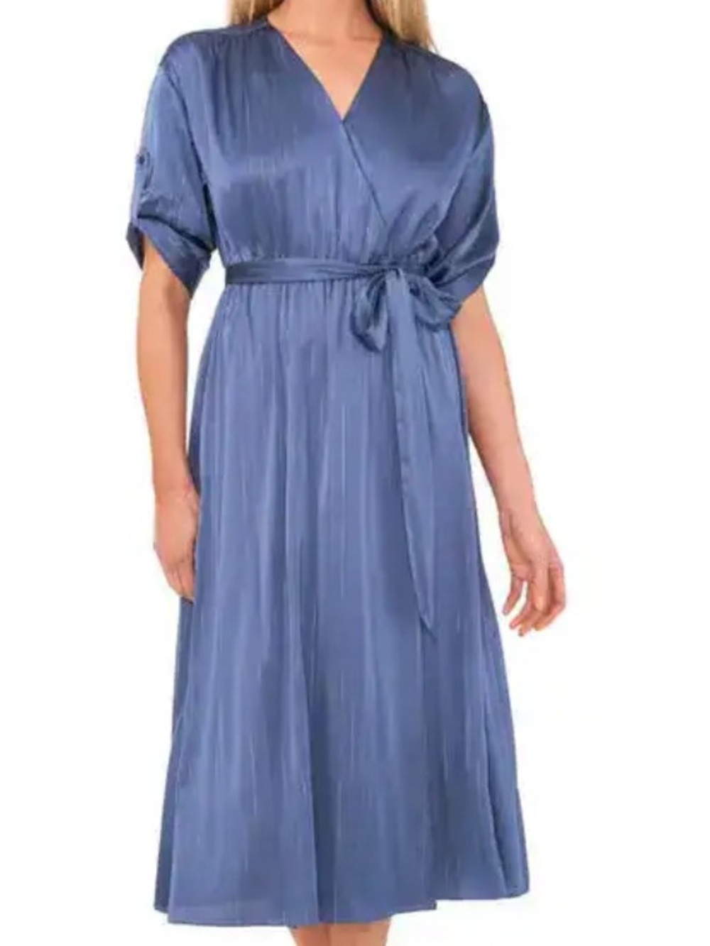 NWT Halogen Steel Blue Faux Wrap Midi Dress with Sash Size 3X